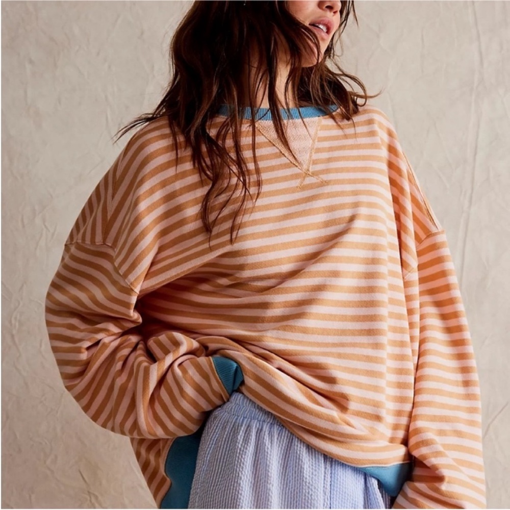 Free People Classic Striped Oversized Crewneck sweatshirt - Picture 2 of 8